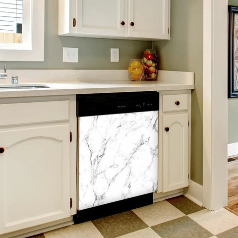 Dishwasher Magnet Cover White Marble Black Texture Cool Look Reusable Magnetic Sticker For Door Panels 21x26 In Easy To Clean