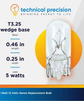5 Watt 12 Volt Xenon Wedge Base T3.25 Bulbs Replacement For Seagull Lighting 9732, close-up view showing size and details