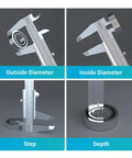 Vernier Caliper Dual Reading Scale 0-6 Inches And 0-150mm Metal Gauge Tool showing outside, inside, step, and depth measurements