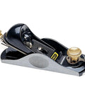 Contractor Grade 6 Quarter Inch Cast Iron Block Plane With Quick Release Lever angled view showing precision adjustment features.