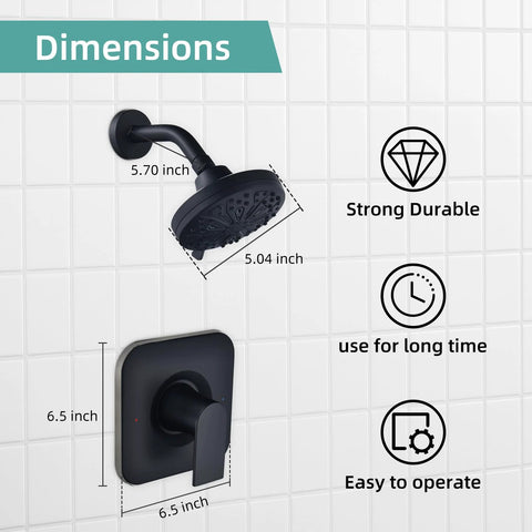 Matte black Moen Posi-Temp shower trim kit with 7-mode head and square valve plate; valve and tub spout not included.
