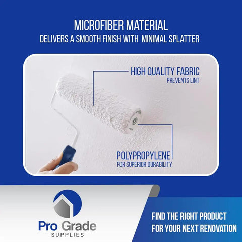Microfiber paint roller demonstrating lint prevention and durability, part of Paint Roller Kit With Brush And Roller 10 Piece Set For Walls.