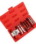 9 Piece Steel Separator Puller Tool Kit Bearing Removal Set Heavy Duty Auto Repair For Wheel Hubs Pinion Gears And Axle Drive Shafts Fits Most Cars With Pull Rod Legs And Wiper Plates Best Mechanics DIYers Prefer For Easy Install Today. red case with steel bearing puller parts