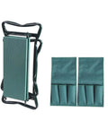 Garden Kneeler Seat 2 In 1 Folding Garden Bench With Handles And Foam Pad Easy Fold Portable Kneeling Pad For Gardening Built In Tool Pouches Supports Up To 150kg Perfect For Easy Yard Work And Planting, shown in folded position with green tool pouches.