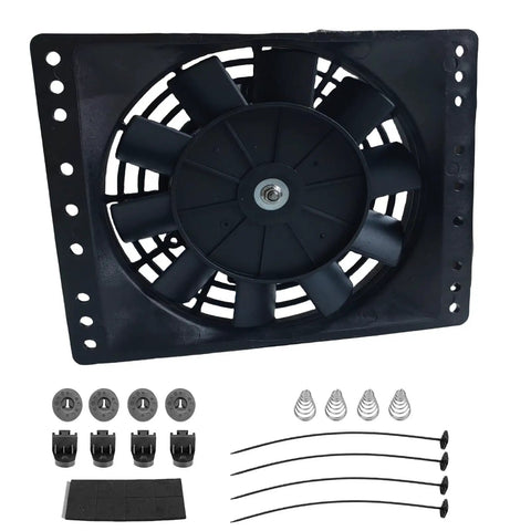 Six Inch Slim Radiator Cooling Fan Kit With Mounts For Tight Spots That Maxes Space And Keeps Your Engine Chill 650 CFM Pull Style 12 Volt 80 Watt Direct Replacement Fits Most Hot Rods And Classic Engines Easy Install, including fan and mounting hardware