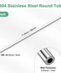 304 stainless steel tubing for DIY projects, 5mm OD 1mm wall, seamless, 2 pack, ideal for construction, machining, crafting, and outdoor use.