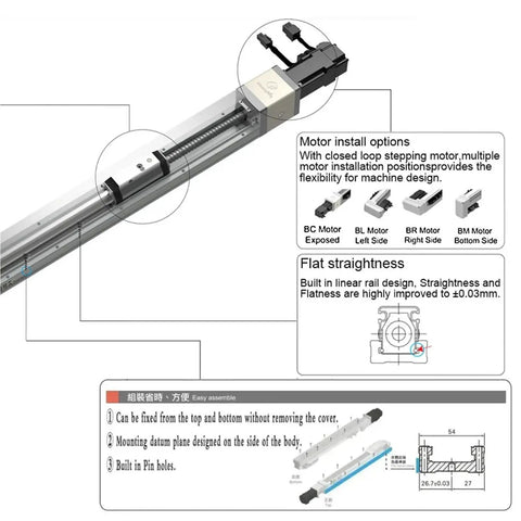 120Mm Linear Motion Stage With Fully Enclosed Dustproof Sliding Table Built Tough 750W Servo Kit for flexible motor installation options.