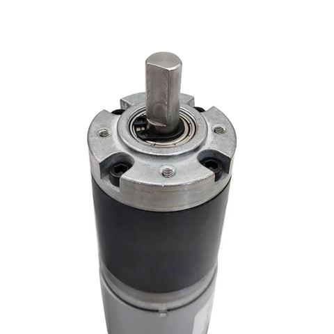 Top view of Super Sleek DC Geared Motor With Hall Encoder Runs On 12v Or 24v Power featuring durable metal gearbox.
