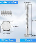 Stainless Steel Hex Lag Bolts For Wood 5 16 Inch By 3 Inch 304 Stainless Steel 18-8 Hex Head Lag Screws External Hex Drive Half Inch