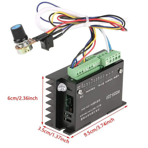 Beefy 48V 500W Brushless Motor Controller For DC Spindle BLDC Motors, CNC speed control module with wires and dimensions shown