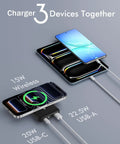 Compact Foldable MagSafe Power Bank 10000 Mah Featuring Dope Magnetic Alignment For iPhone 16 15 14 Series With Snappy Fast Charging Travel Ready Build Hits Perfectly On Road Trips Daily Errands charging three devices together with USB-C and USB-A connections.