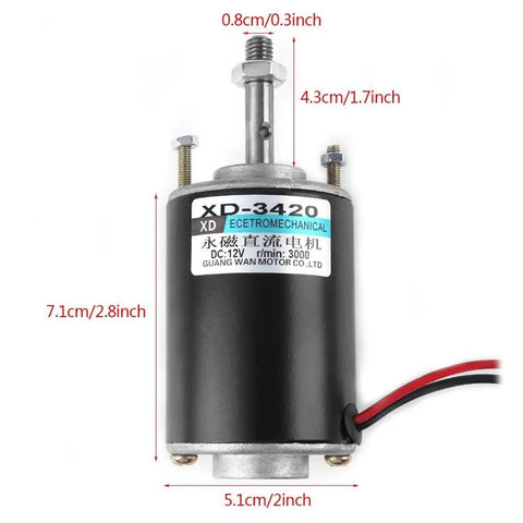 Reversible DC Motor 12V And 24V 30 Watt 3000RPM Copper Wound Silent Brushed for cotton candy machines, black and silver design.