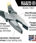 Lineman Crimping Pliers 9 Inch High Leverage Tool Induction Hardened Steel Made In USA For Non Insulated Connectors