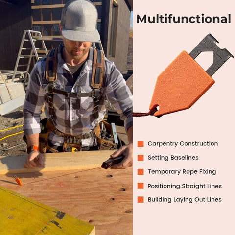 Rope Anchor Hook One Handed Operation Portable Chalk Line Anchor Tool used by a carpenter for construction and outdoor work.