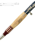 Kickin DIY Woodturning Project Kit Featuring Five Ceramic Flag Ballpoint Pen Hardware Sets And Precision Bushings For Turning Custom Writer Accessories - detailed view of a finished pen with ceramic flag design.