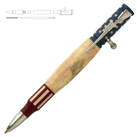 Kickin DIY Woodturning Project Kit Featuring Five Ceramic Flag Ballpoint Pen Hardware Sets And Precision Bushings For Turning Custom Writer Accessories - detailed view of a finished pen with ceramic flag design.