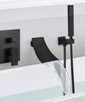 Waterfall Bathtub Faucet Wall Mounted Tub Filler With Handheld Shower Spout One Handle Shower Kit Rough In Valve Included Matte Black Finish