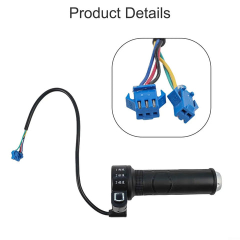 Ride Smooth With This Electric Scooter Throttle Handle Featuring 3-Speed ABS Switch For Precise Control And Weather-Resistant Waterproof Design To Up Your Daily Commute Game. black 3-speed scooter throttle handle with wired blue connector