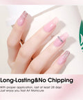 Hand with glossy nails featuring Six Color Hema Free Pink Gel Nail Polish Set With Soak Off Formula Vibrant Light Pink Gel Colors.