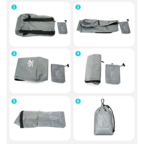 Ultra Lightweight Daypack Water Backpack for camping, hiking, climbing, and riding foldable easy carry pack shown folded and bagged