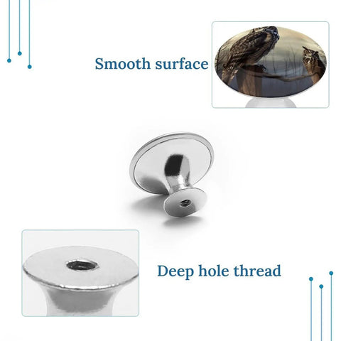 Owl Sitting Tree Fence Drawer Pulls Round Cabinet Knobs In Modern Stainless Steel with smooth surface and deep hole thread