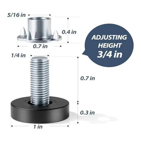 16 Piece Adjustable Leveling Feet For Furniture And Tables Screw On Leg Levelers With Threaded Height Adjustment Detail