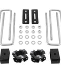 3 Inch Front 2 Inch Rear Leveling Lift Kit For Chevy Colorado GMC Canyon 2015-2022 components including strut spacers, blocks, and hardware.