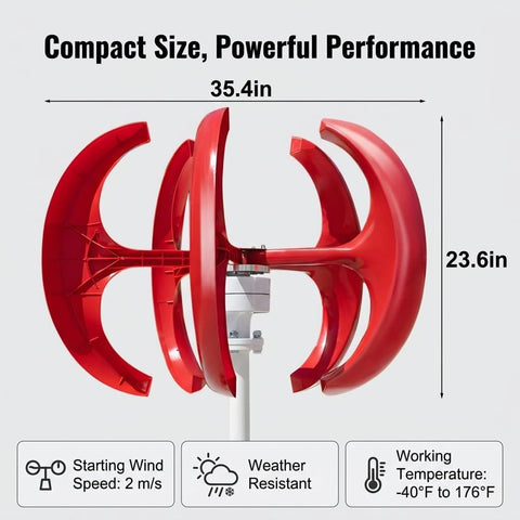 1000W Vertical Axis Wind Turbine Generator 12 Volt And 24 Volt Go Green Home Power System With 5 Blade Permanent Magnet Windmill