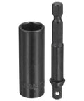 Heavy Duty 13mm Deep Impact Socket With 1/4 Inch Drive, 2 Inch Long Six-Point Grip Design Made From Premium CR-V Steel For Tough Jobs And Professional Mechanics Who Need Reliable Tools, shown with extension