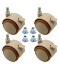 Four Pack Rubber Treaded Caster Wheels With Locking Brake And M6 M8 Threaded Swivel Stem For No Sweat Swap, featuring beige color and locking mechanism.