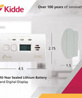 Front and side view of Carbon Monoxide Detector With 10 Year Battery, Digital Display And LED Status Indicators, 85 dB Alarm.
