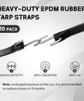 31 Inch Rubber Tarp Straps With 150 Percent Max Stretch 100 Percent EPDM Bungee Cords With Metal Crimped S Hooks, 10 Pack