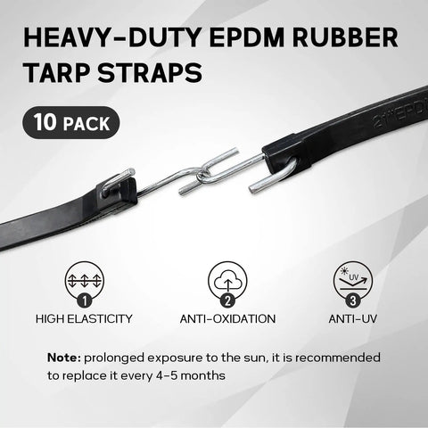 31 Inch Rubber Tarp Straps With 150 Percent Max Stretch 100 Percent EPDM Bungee Cords With Metal Crimped S Hooks, 10 Pack