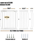 Extra Wide Baby Gate 48 To 53 Inch Adjustable No Drill Tension Mounted Indoor Safety Gate parts and measurements