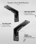 Heavy Duty Stainless Steel Triangular Shelf Brackets 2 Pack, L Shaped Wall Mount Supports For Kitchen And Garage Storage Shelves