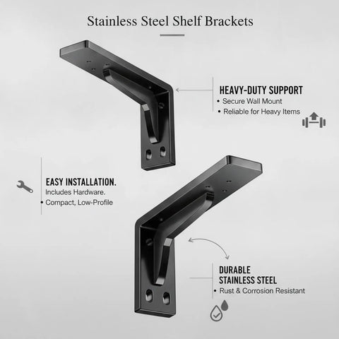 Heavy Duty Stainless Steel Triangular Shelf Brackets 2 Pack, L Shaped Wall Mount Supports For Kitchen And Garage Storage Shelves