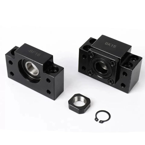 Beefed Up BK12 BF12 Bearing End Blocks For 16mm CNC Ball Screw showing BK15 and BF15 blocks with locknut and circlip