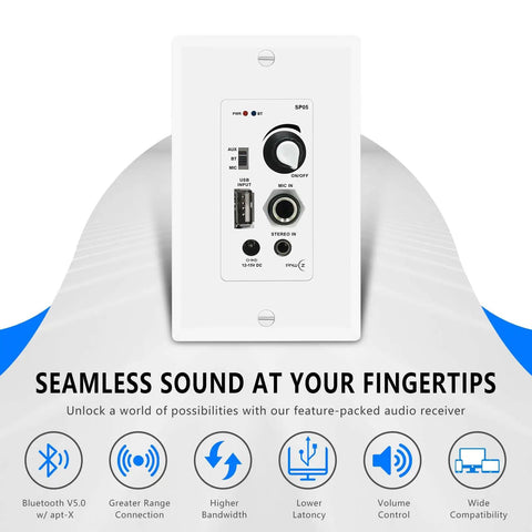 In Wall Bluetooth Audio Amplifier Receiver for 2 Channel Wall Plate With USB Mic Input and 3.5mm Aux, 120W Power, Dope Wireless Music Streaming for Home Theater And Sound System Setup wall plate