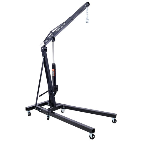 Heavy Duty Folding Engine Hoist Cherry Picker Crane Lifts Four Thousand Pounds With Six Swivel Casters, steel frame for mechanic jobs.