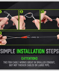 Hands demonstrating connectors of 11 Ft Fiberglass Electrical Fish Tape Kit With Coaxial Cable, Glow Rods, Brass Connectors, Magnetic Link, And Push Pull Rods For Running Wires Through Walls And Attics Like A Pro