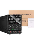 Dual Channel Variable Power Supply 30V10A Lab Bench Power Supply with Independent Control for Series or Parallel Wiring on display