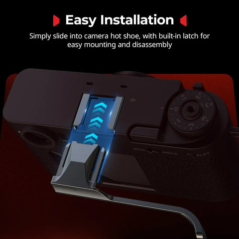 Fujifilm X Half Thumb Grip With Anti Slip Textured Surface And Built In Silicone Pads For Stable One Hand Handling Charcoal Silver Finish Easy Hot Shoe Mount installation on camera