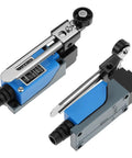 Duo Pack Adjustable Roller Lever Arm Momentary Limit Switch With DPDT NC NO Contacts For CNC Mills And Routers Metal Construction Mini Limit Switch Set, blue and gray