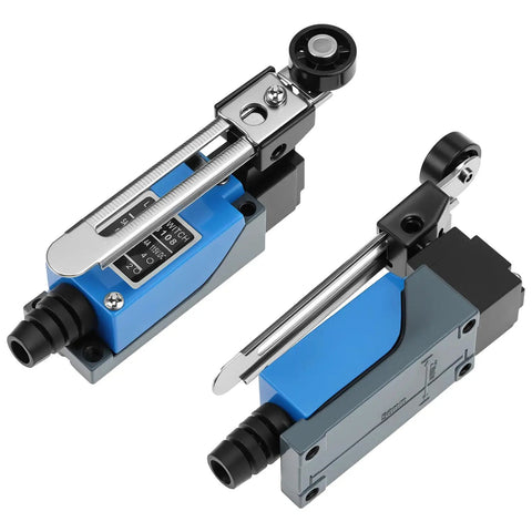 Duo Pack Adjustable Roller Lever Arm Momentary Limit Switch With DPDT NC NO Contacts For CNC Mills And Routers Metal Construction Mini Limit Switch Set, blue and gray