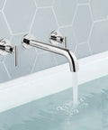 Long Reach Wall Mount Tub Filler With Two Level Handles Solid Brass High Flow Roman Tub Faucet 3 Hole Setup Rough In Valve Included
