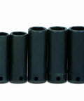 SuperTorque 18 Piece 3 8 Inch Drive Metric Deep Impact Socket Set arranged by size, black industrial finish