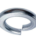 Top Shelf One Half Inch Stainless Steel Lock Washers Medium Split Design Grade 18 8 Corrosion Resistant showing reflective finish.