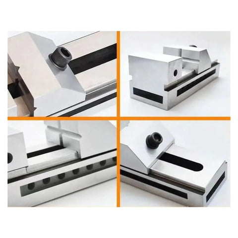 Close-up of Beefy 4 Inch Precision Vise For Milling Machines With Quick Adjust Jaw Width Universal Clamp Tool Accessory