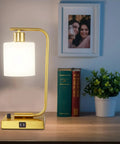 Gold Table Lamps Set Of 2 For Bedroom And Desk Lights No Brainer Stepless Dimmable USB Charging Bedside Lamps With Frosted Glass Shades