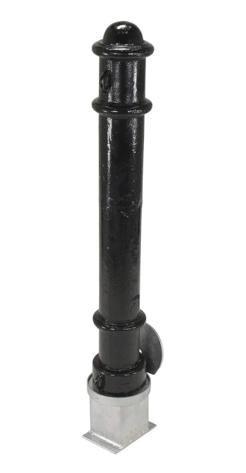 Built Tough Steel Underground Removable Ornamental Bollard 40 Inch Tall black powder coated finish with base.